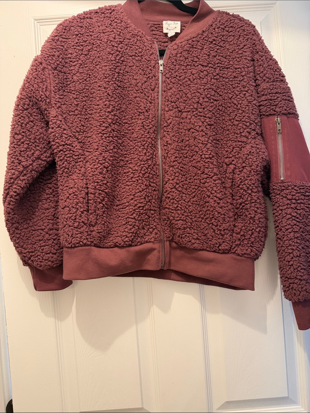Hippie Rose Sherpa Bomber Jacket in Dusty Rose